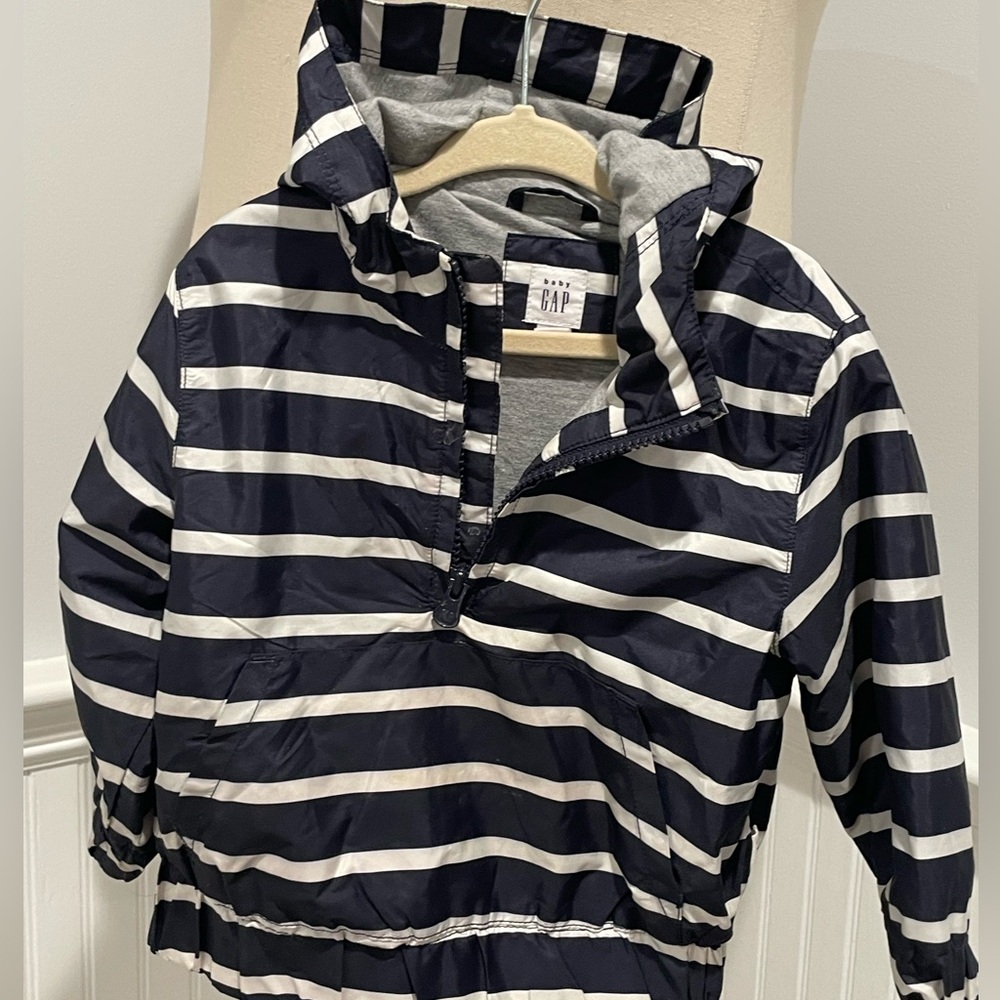 GAP baby boy toddler Navy White Striped Kids Raincoat water resistant 18m - 24m
